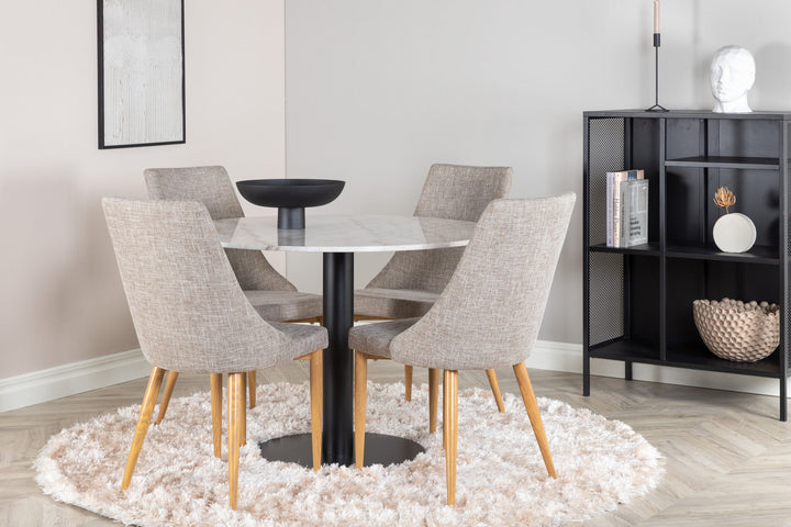 Venture Home Estelle Dining Table round 106cm White marble / Black Legs +Leone - Dining chair - Oak/Light grey _4