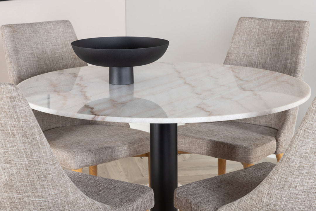 Venture Home Estelle Dining Table round 106cm White marble / Black Legs +Leone - Dining chair - Oak/Light grey _4