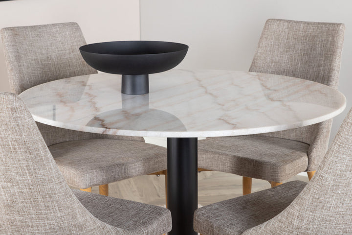 Venture Home Estelle Dining Table round 106cm White marble / Black Legs +Leone - Dining chair - Oak/Light grey _4