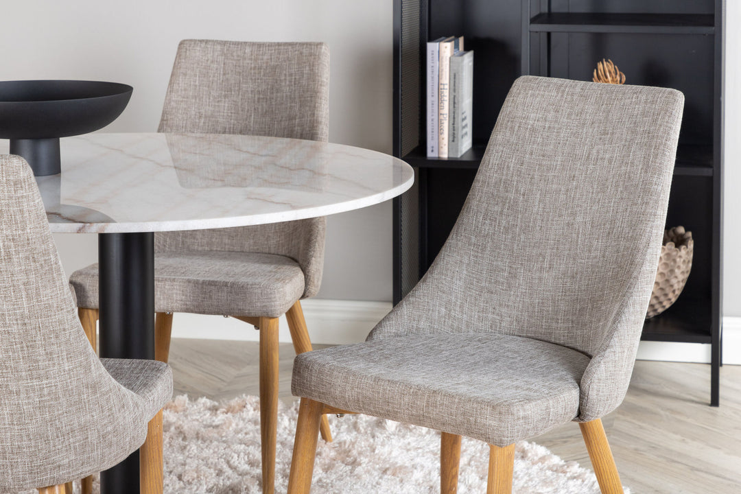 Venture Home Estelle Dining Table round 106cm White marble / Black Legs +Leone - Dining chair - Oak/Light grey _4