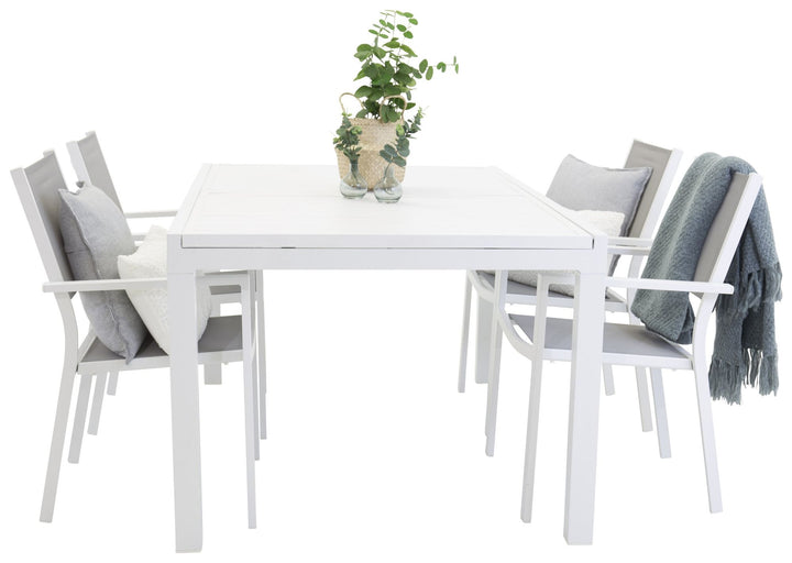 Venture Home Marbella matbord 160/240*100*H75 - Vit+ Copacabana - Stacking Chair - White Alu/