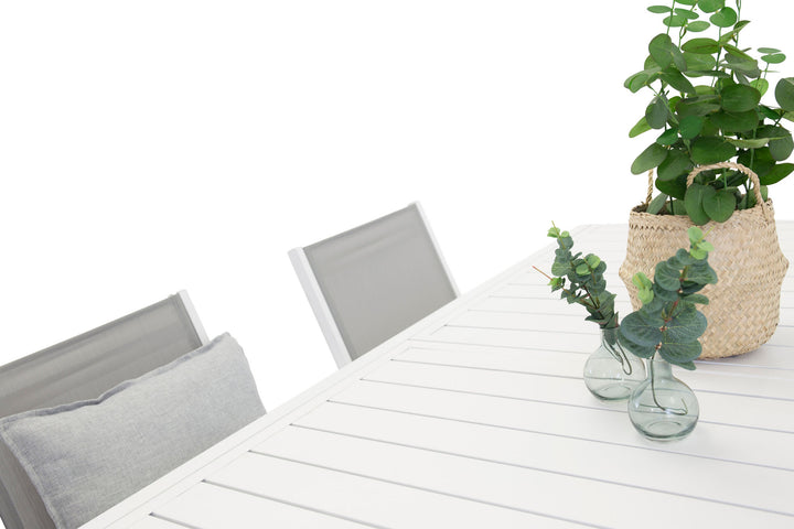 Venture Home Marbella matbord 160/240*100*H75 - Vit+ Copacabana - Stacking Chair - White Alu/