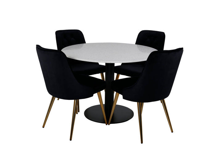 Venture Home Razzia Dining Table 106cm -White Terazzo / Black - Velvet Deluxe Chair - Black/Matt Brass Leg 4