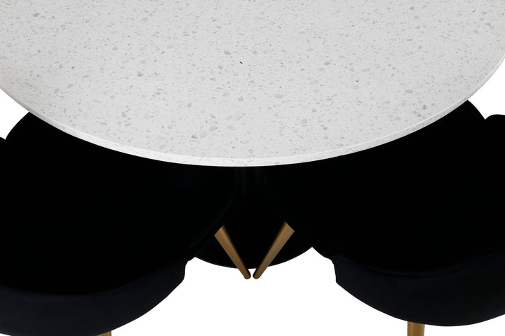 Venture Home Razzia Dining Table 106cm -White Terazzo / Black - Velvet Deluxe Chair - Black/Matt Brass Leg 4