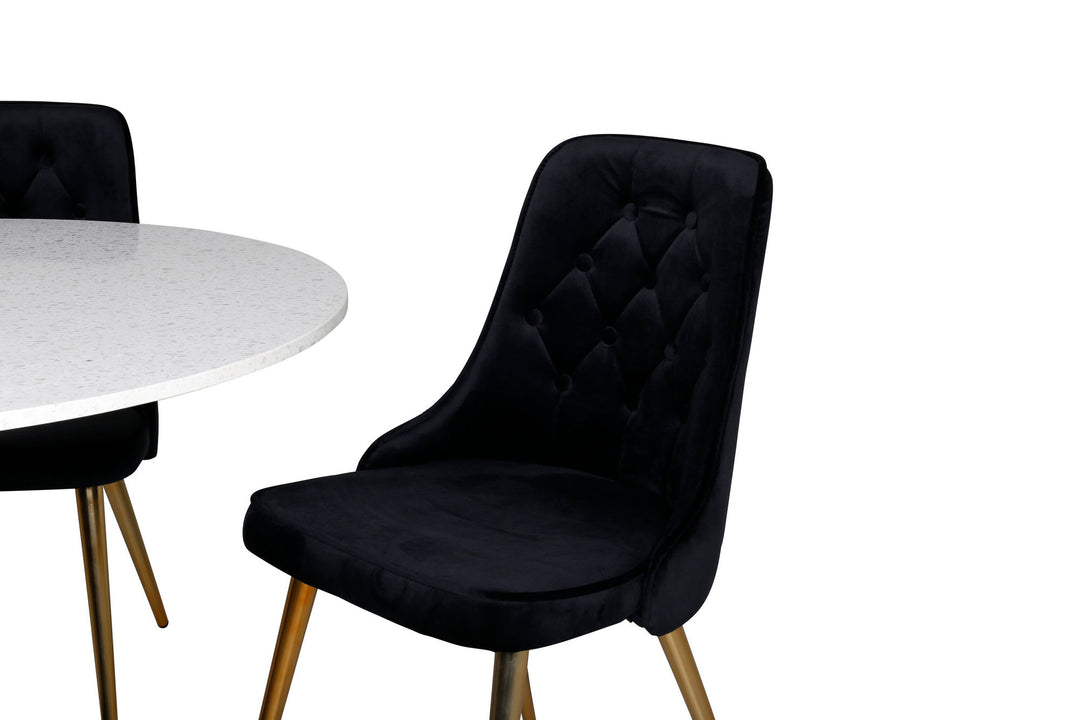 Venture Home Razzia Dining Table 106cm -White Terazzo / Black - Velvet Deluxe Chair - Black/Matt Brass Leg 4