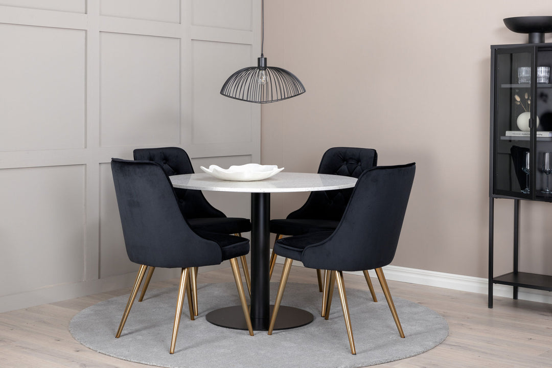 Venture Home Razzia Dining Table 106cm -White Terazzo / Black - Velvet Deluxe Chair - Black/Matt Brass Leg 4
