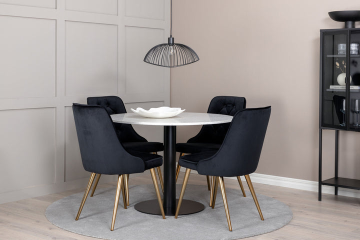 Venture Home Razzia Dining Table 106cm -White Terazzo / Black - Velvet Deluxe Chair - Black/Matt Brass Leg 4
