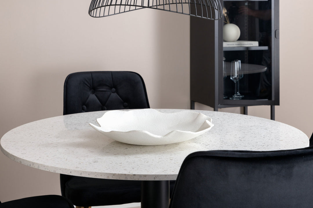Venture Home Razzia Dining Table 106cm -White Terazzo / Black - Velvet Deluxe Chair - Black/Matt Brass Leg 4