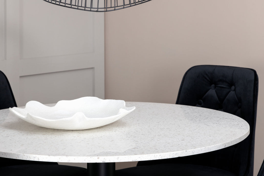 Venture Home Razzia Dining Table 106cm -White Terazzo / Black - Velvet Deluxe Chair - Black/Matt Brass Leg 4