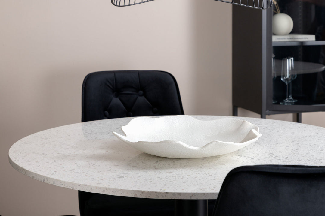 Venture Home Razzia Dining Table 106cm -White Terazzo / Black - Velvet Deluxe Chair - Black/Matt Brass Leg 4