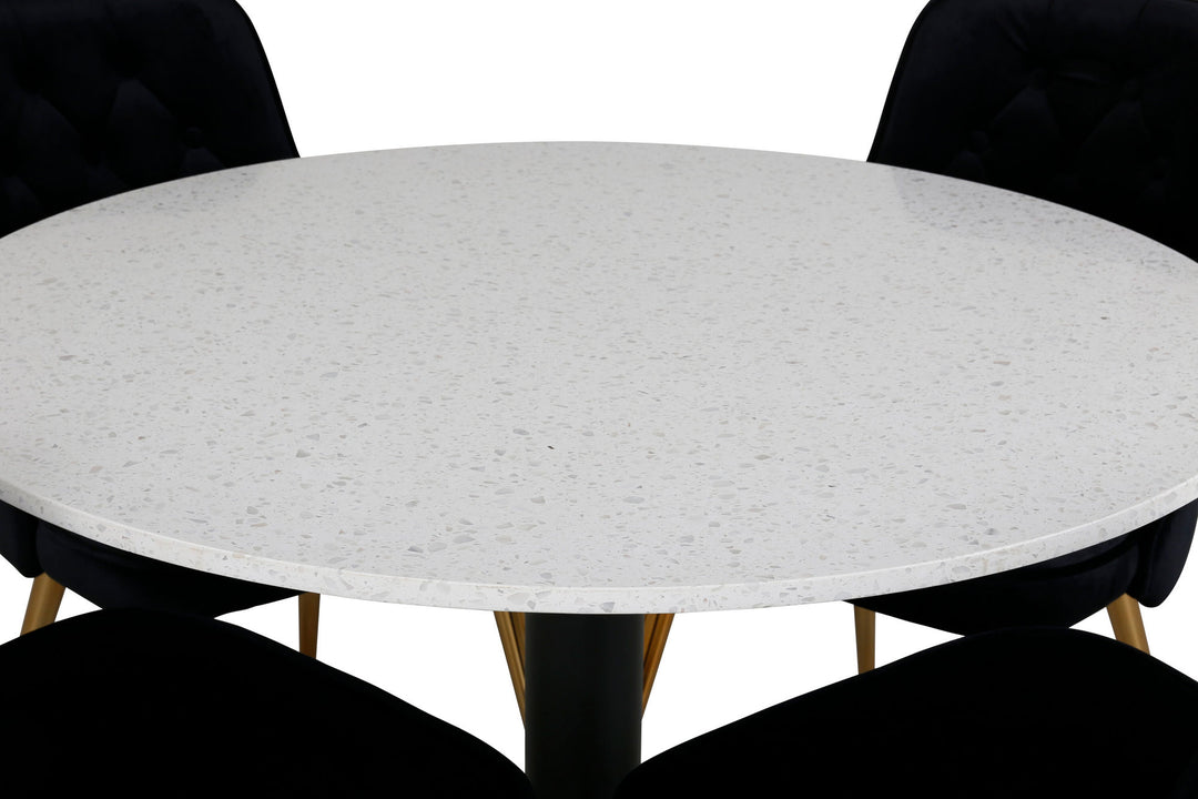 Venture Home Razzia Dining Table 106cm -White Terazzo / Black - Velvet Deluxe Chair - Black/Matt Brass Leg 4