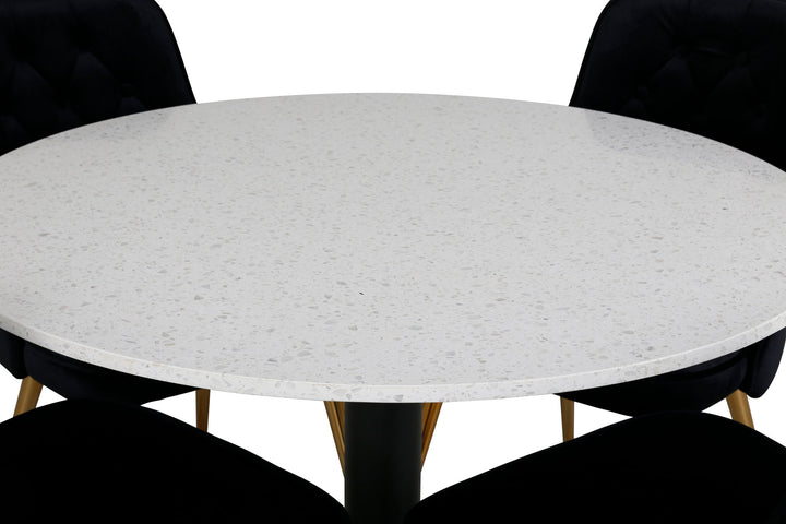 Venture Home Razzia Dining Table 106cm -White Terazzo / Black - Velvet Deluxe Chair - Black/Matt Brass Leg 4