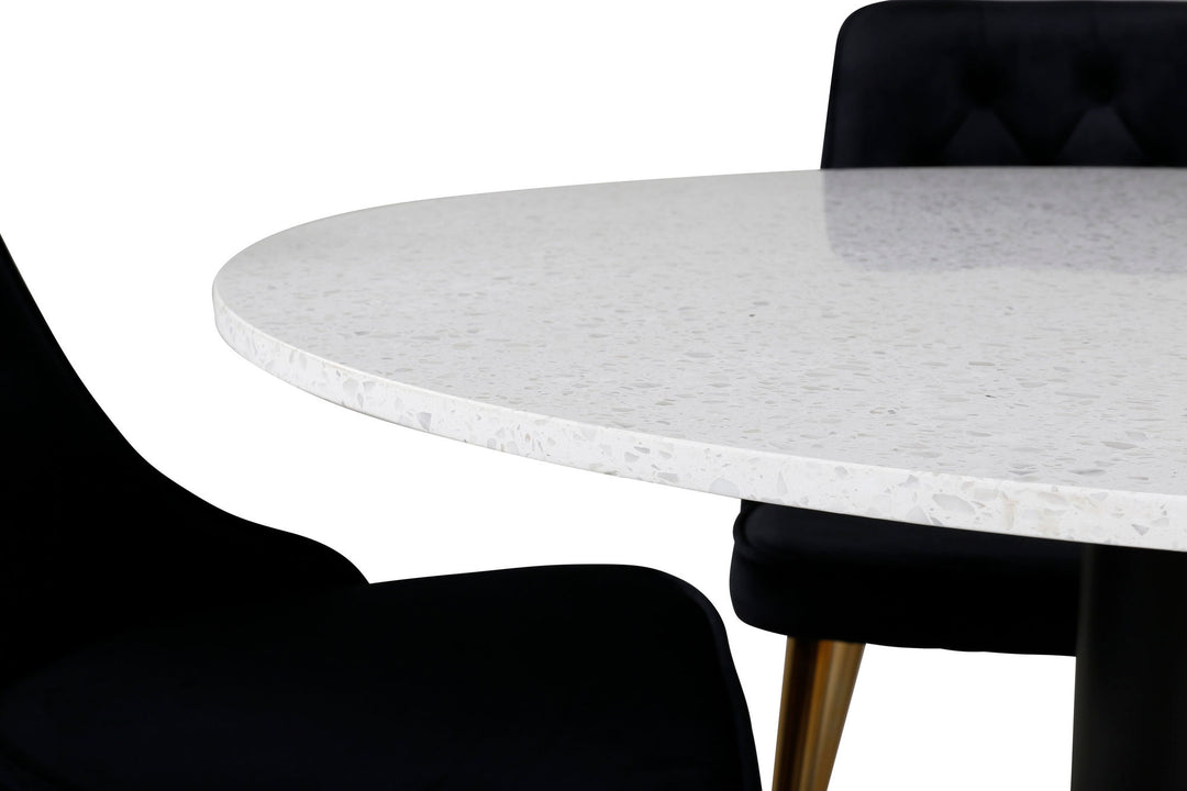 Venture Home Razzia Dining Table 106cm -White Terazzo / Black - Velvet Deluxe Chair - Black/Matt Brass Leg 4