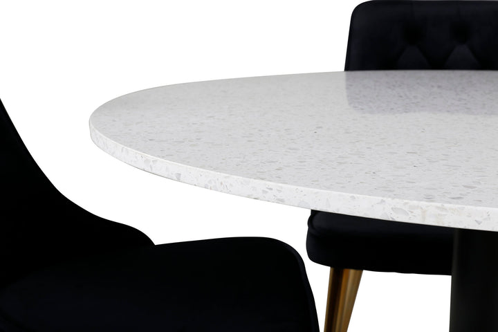 Venture Home Razzia Dining Table 106cm -White Terazzo / Black - Velvet Deluxe Chair - Black/Matt Brass Leg 4