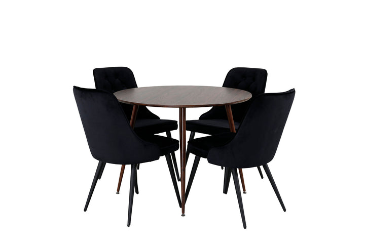 Venture Home Plaza Round table 100 cm - Walnut top - Walnut legs+Velvet Deluxe Dining Chair