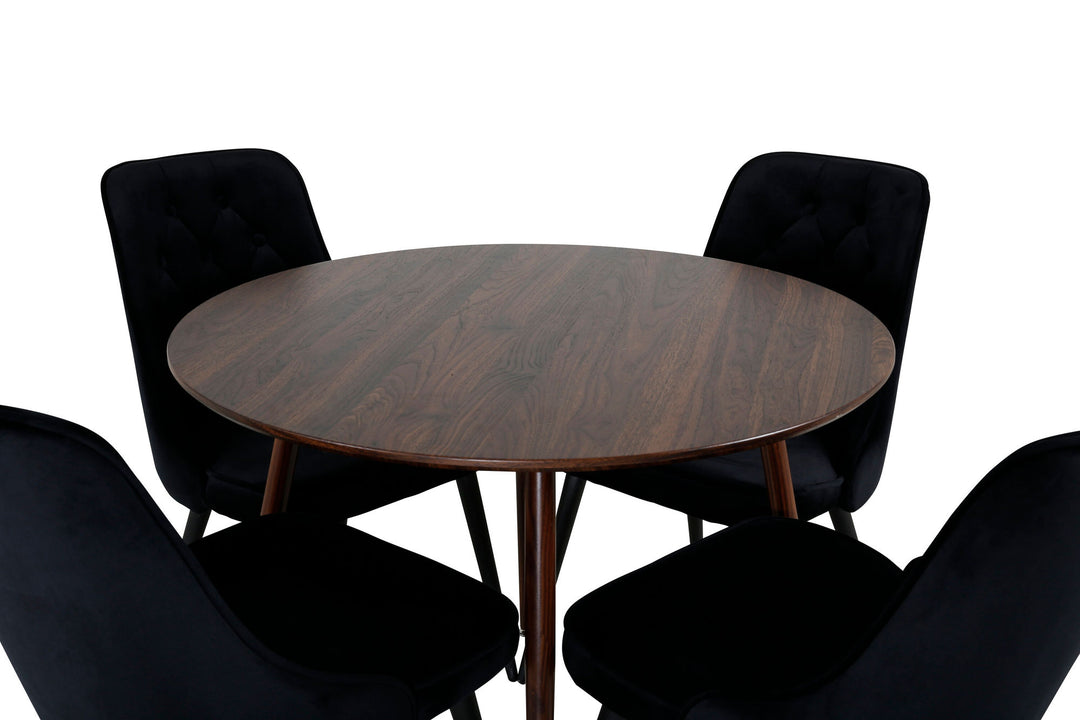 Venture Home Plaza Round table 100 cm - Walnut top - Walnut legs+Velvet Deluxe Dining Chair
