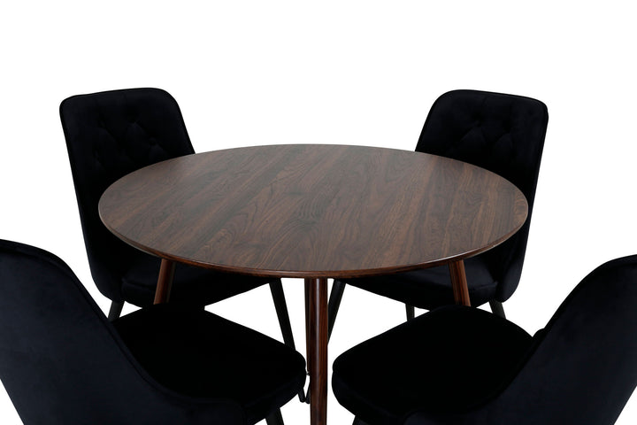 Venture Home Plaza Round table 100 cm - Walnut top - Walnut legs+Velvet Deluxe Dining Chair