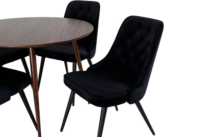 Venture Home Plaza Round table 100 cm - Walnut top - Walnut legs+Velvet Deluxe Dining Chair