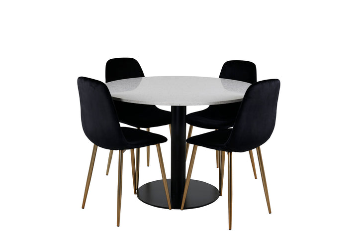 Venture Home Razzia Dining Table 106cm -White Terazzo / Black - Polar Chair - Black Velvet / Matt brass leg 4