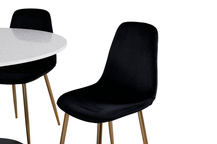 Venture Home Razzia Dining Table 106cm -White Terazzo / Black - Polar Chair - Black Velvet / Matt brass leg 4