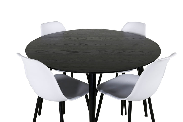 Venture Home Dipp Dining Table - 115cm - Black Veneer / All black legs +Polar Plastic Dining