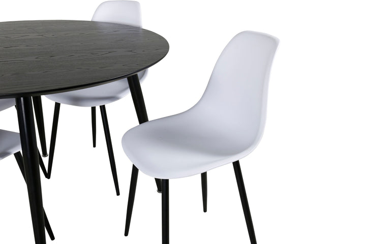 Venture Home Dipp Dining Table - 115cm - Black Veneer / All black legs +Polar Plastic Dining