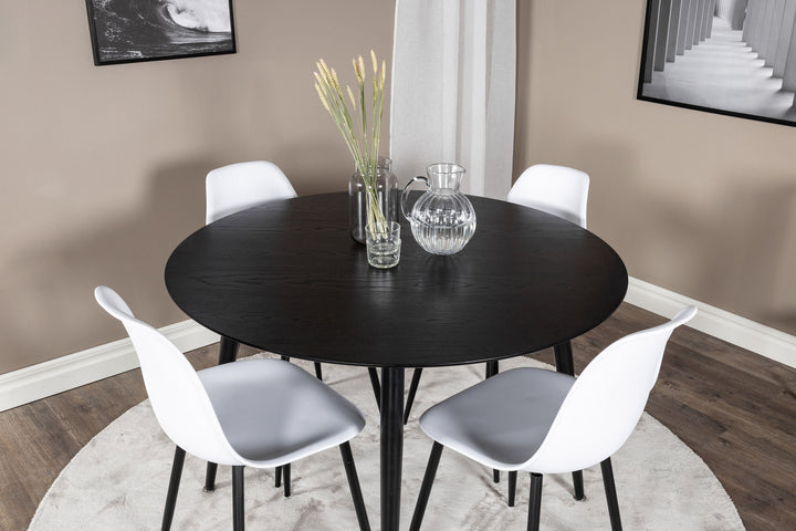 Venture Home Dipp Dining Table - 115cm - Black Veneer / All black legs +Polar Plastic Dining