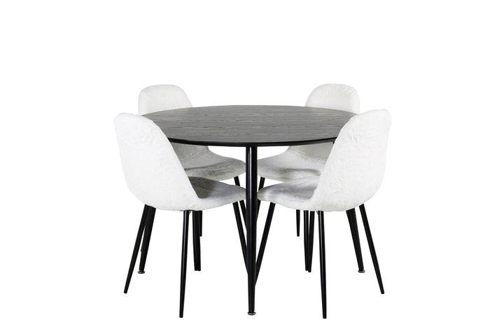 Venture Home Dipp Dining Table - 115cm - Black Veneer / All black legs +Polar Fluff Dining C