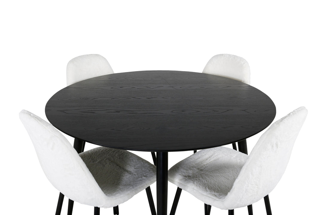 Venture Home Dipp Dining Table - 115cm - Black Veneer / All black legs +Polar Fluff Dining C
