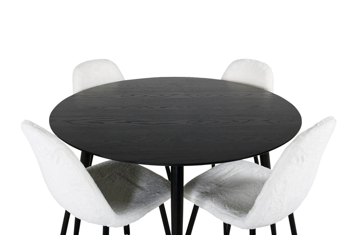 Venture Home Dipp Dining Table - 115cm - Black Veneer / All black legs +Polar Fluff Dining C