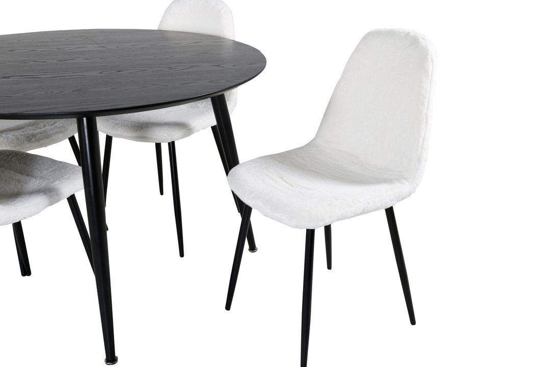 Venture Home Dipp Dining Table - 115cm - Black Veneer / All black legs +Polar Fluff Dining C