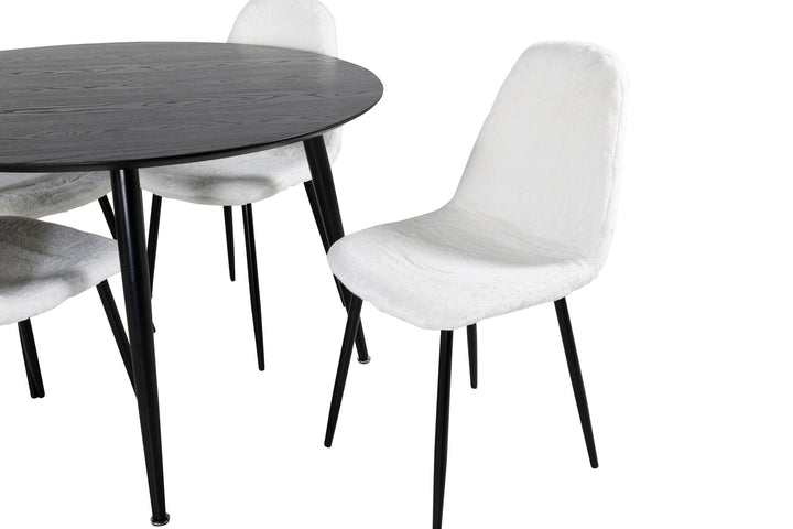 Venture Home Dipp Dining Table - 115cm - Black Veneer / All black legs +Polar Fluff Dining C