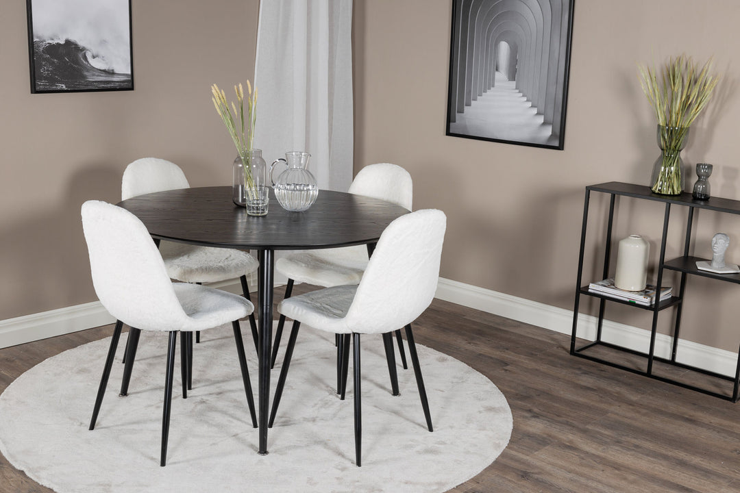 Venture Home Dipp Dining Table - 115cm - Black Veneer / All black legs +Polar Fluff Dining C