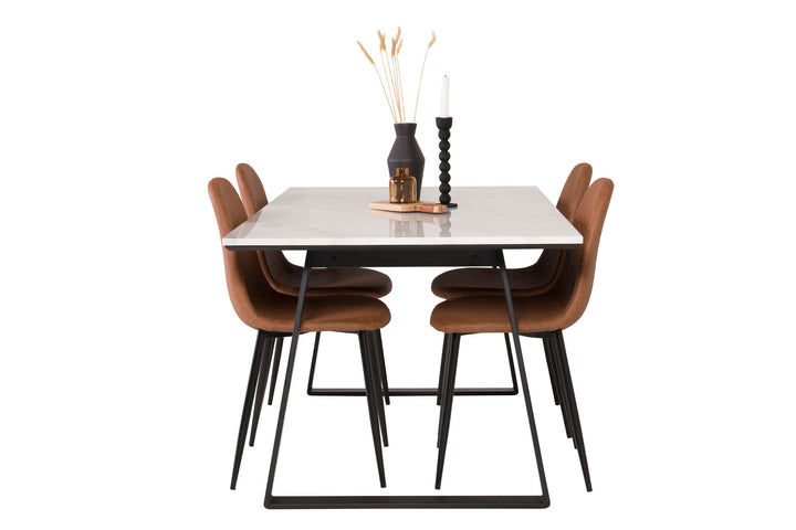 Venture Home Estelle Dining Table 140*90 - White Marble / Black Legs - Polar Dining Chair - Brown / Black 4