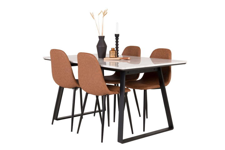 Venture Home Estelle Dining Table 140*90 - White Marble / Black Legs - Polar Dining Chair - Brown / Black 4