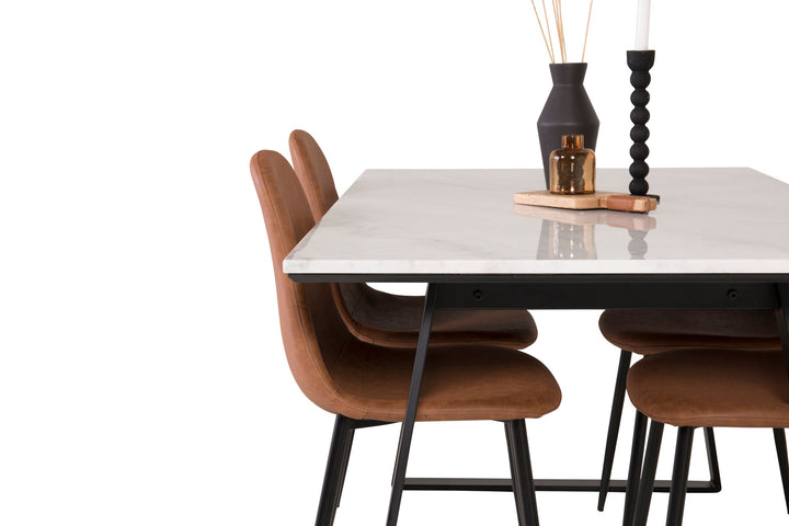 Venture Home Estelle Dining Table 140*90 - White Marble / Black Legs - Polar Dining Chair - Brown / Black 4