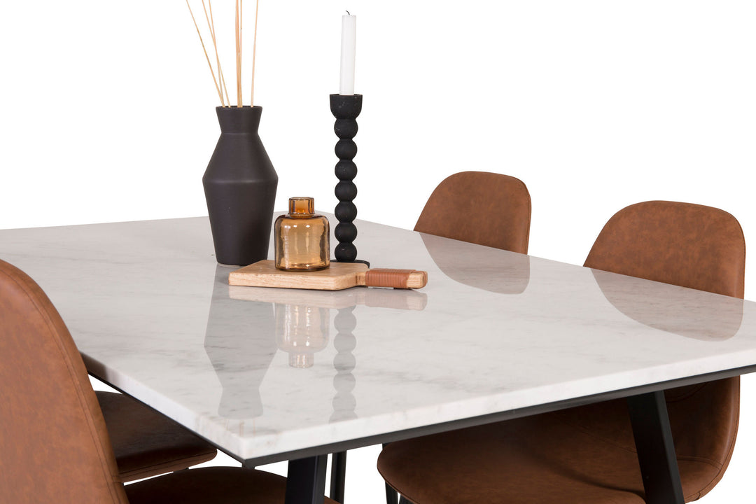 Venture Home Estelle Dining Table 140*90 - White Marble / Black Legs - Polar Dining Chair - Brown / Black 4