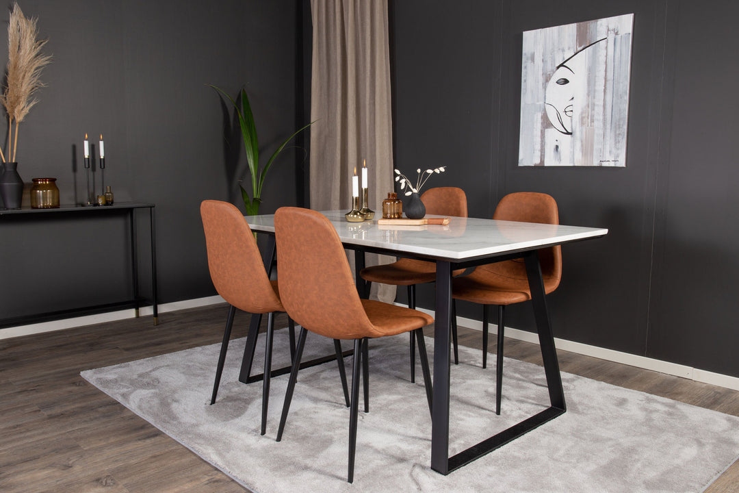 Venture Home Estelle Dining Table 140*90 - White Marble / Black Legs - Polar Dining Chair - Brown / Black 4