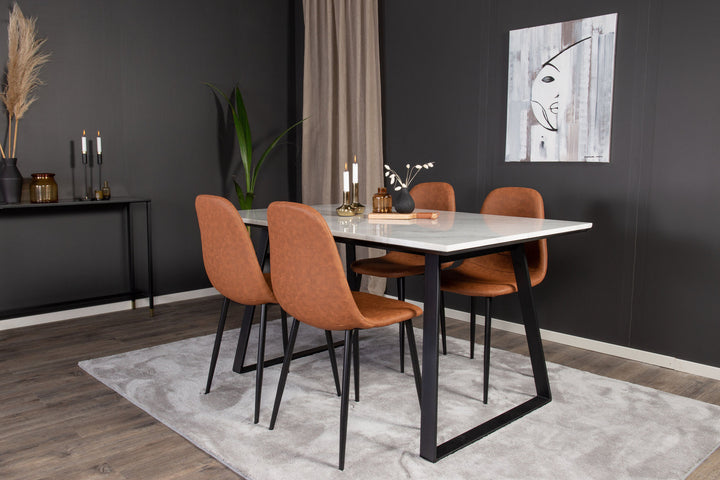 Venture Home Estelle Dining Table 140*90 - White Marble / Black Legs - Polar Dining Chair - Brown / Black 4