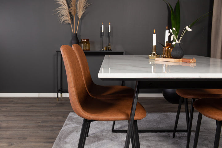 Venture Home Estelle Dining Table 140*90 - White Marble / Black Legs - Polar Dining Chair - Brown / Black 4
