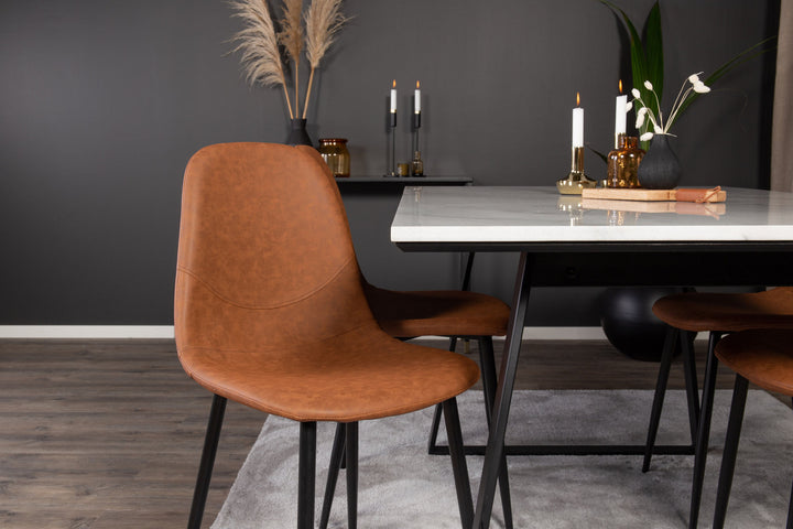 Venture Home Estelle Dining Table 140*90 - White Marble / Black Legs - Polar Dining Chair - Brown / Black 4