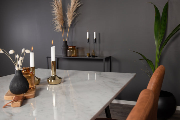 Venture Home Estelle Dining Table 140*90 - White Marble / Black Legs - Polar Dining Chair - Brown / Black 4