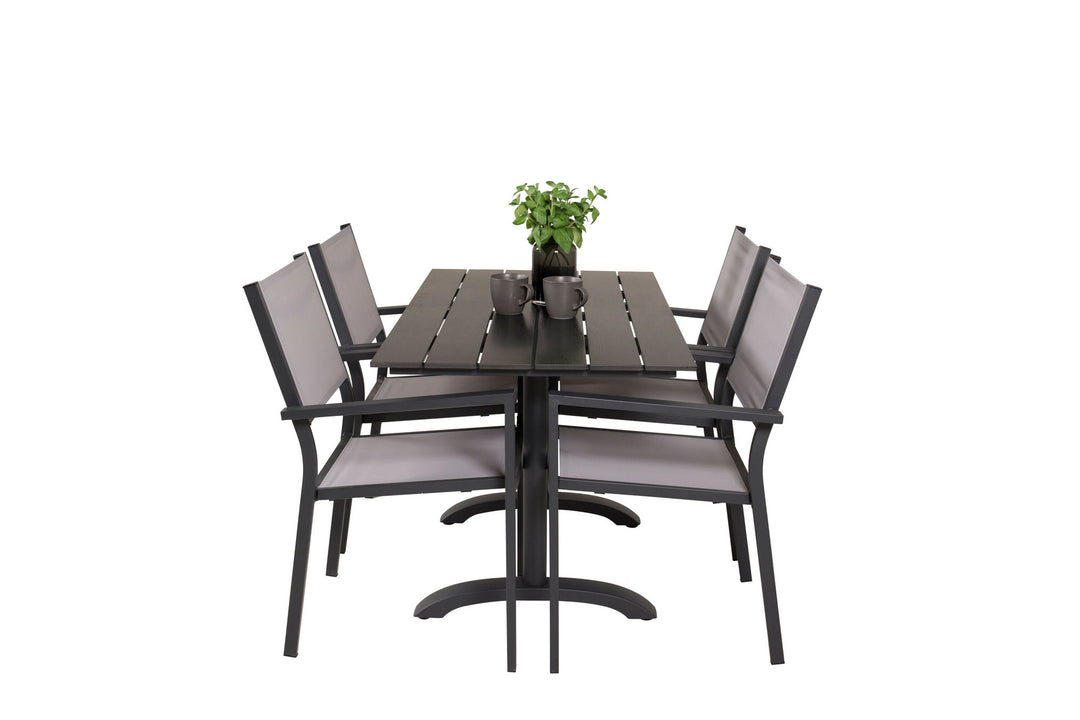 Venture Home Denver Café Table 120*70 - Black Alu / Black Aintwood+Copacabana Arm Chair (stac