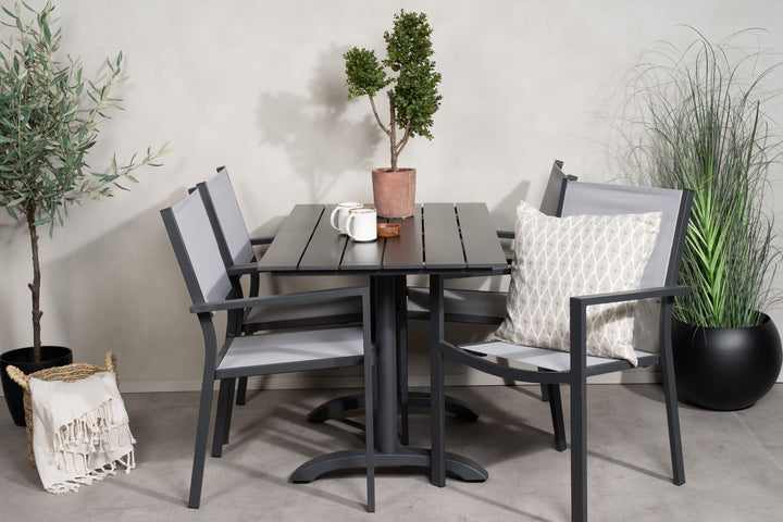 Venture Home Denver Café Table 120*70 - Black Alu / Black Aintwood+Copacabana Arm Chair (stac