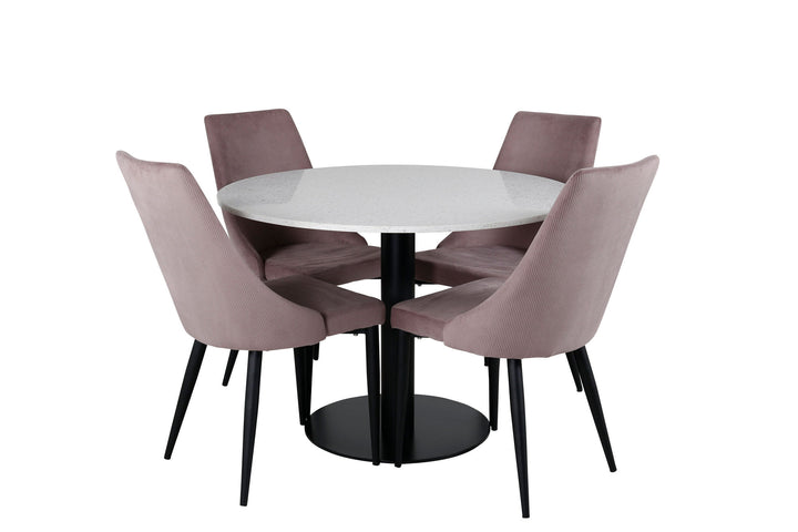 Venture Home Razzia Dining Table 106cm -White Terazzo / Black +Leone Dining Chair - Black Legs / Dusty PinkCorduroy _4