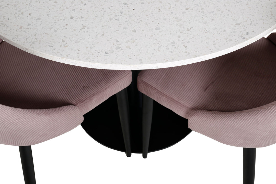 Venture Home Razzia Dining Table 106cm -White Terazzo / Black +Leone Dining Chair - Black Legs / Dusty PinkCorduroy _4