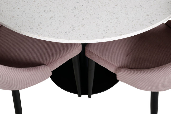 Venture Home Razzia Dining Table 106cm -White Terazzo / Black +Leone Dining Chair - Black Legs / Dusty PinkCorduroy _4