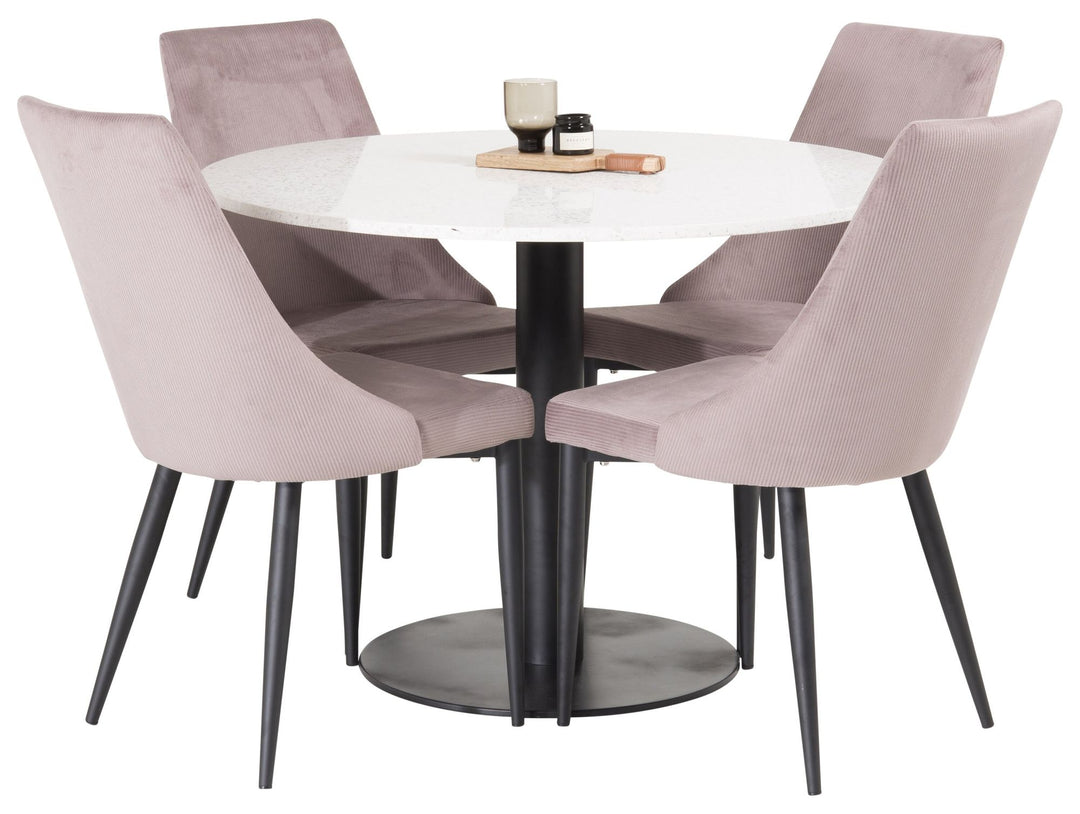 Venture Home Razzia Dining Table 106cm -White Terazzo / Black +Leone Dining Chair - Black Legs / Dusty PinkCorduroy _4