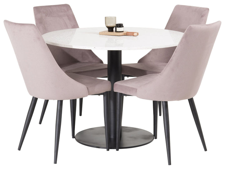 Venture Home Razzia Dining Table 106cm -White Terazzo / Black +Leone Dining Chair - Black Legs / Dusty PinkCorduroy _4