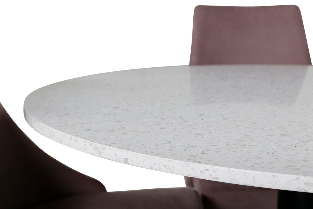 Venture Home Razzia Dining Table 106cm -White Terazzo / Black +Leone Dining Chair - Black Legs / Dusty PinkCorduroy _4
